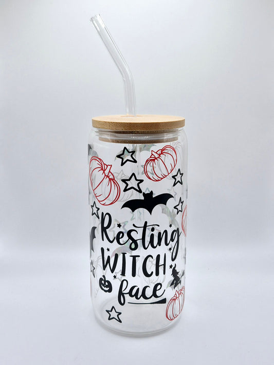 Resting Witch Face Glass Can