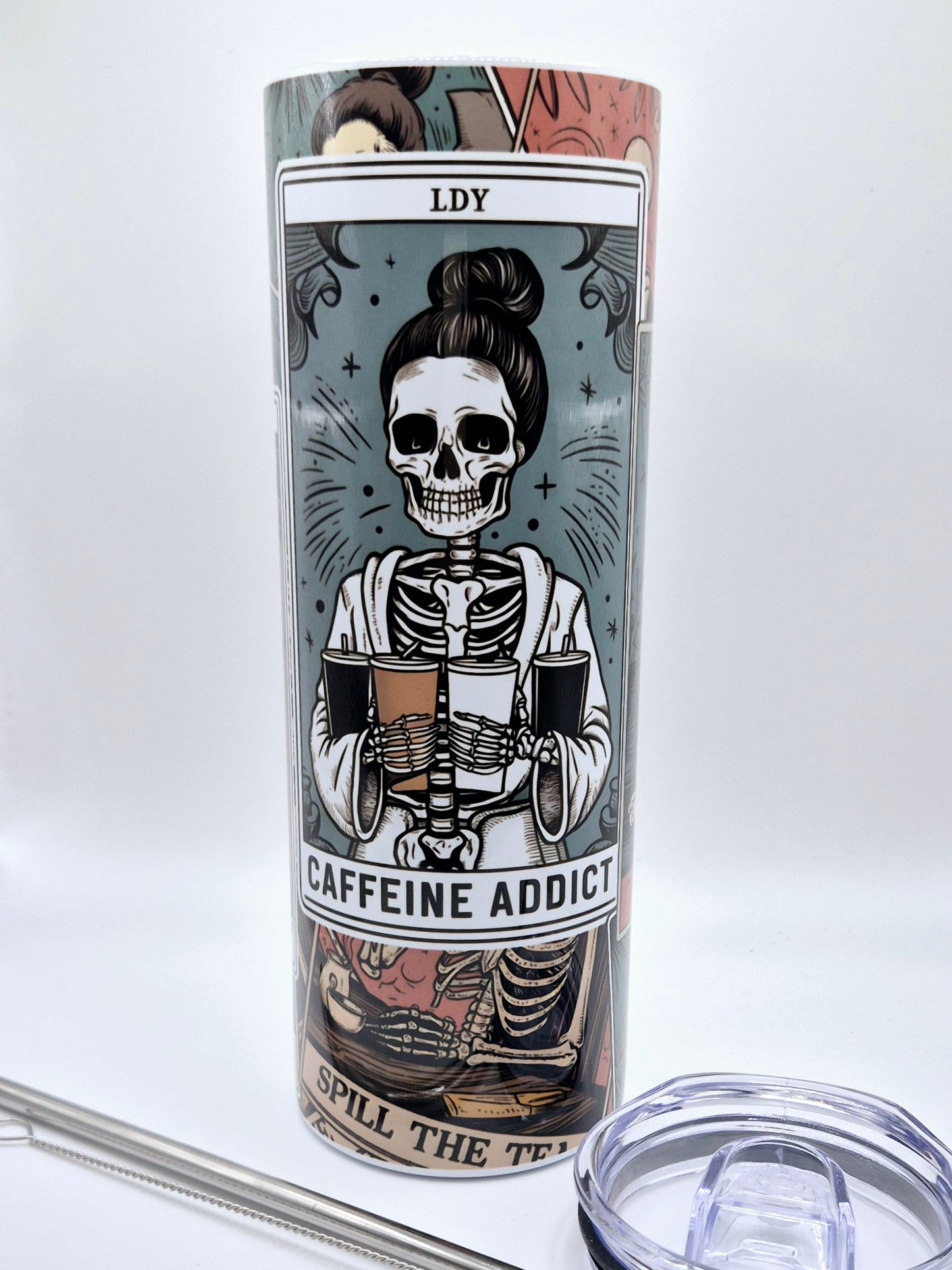 Caffeine Addict Spooky Tarrot Sublimation Tumbler