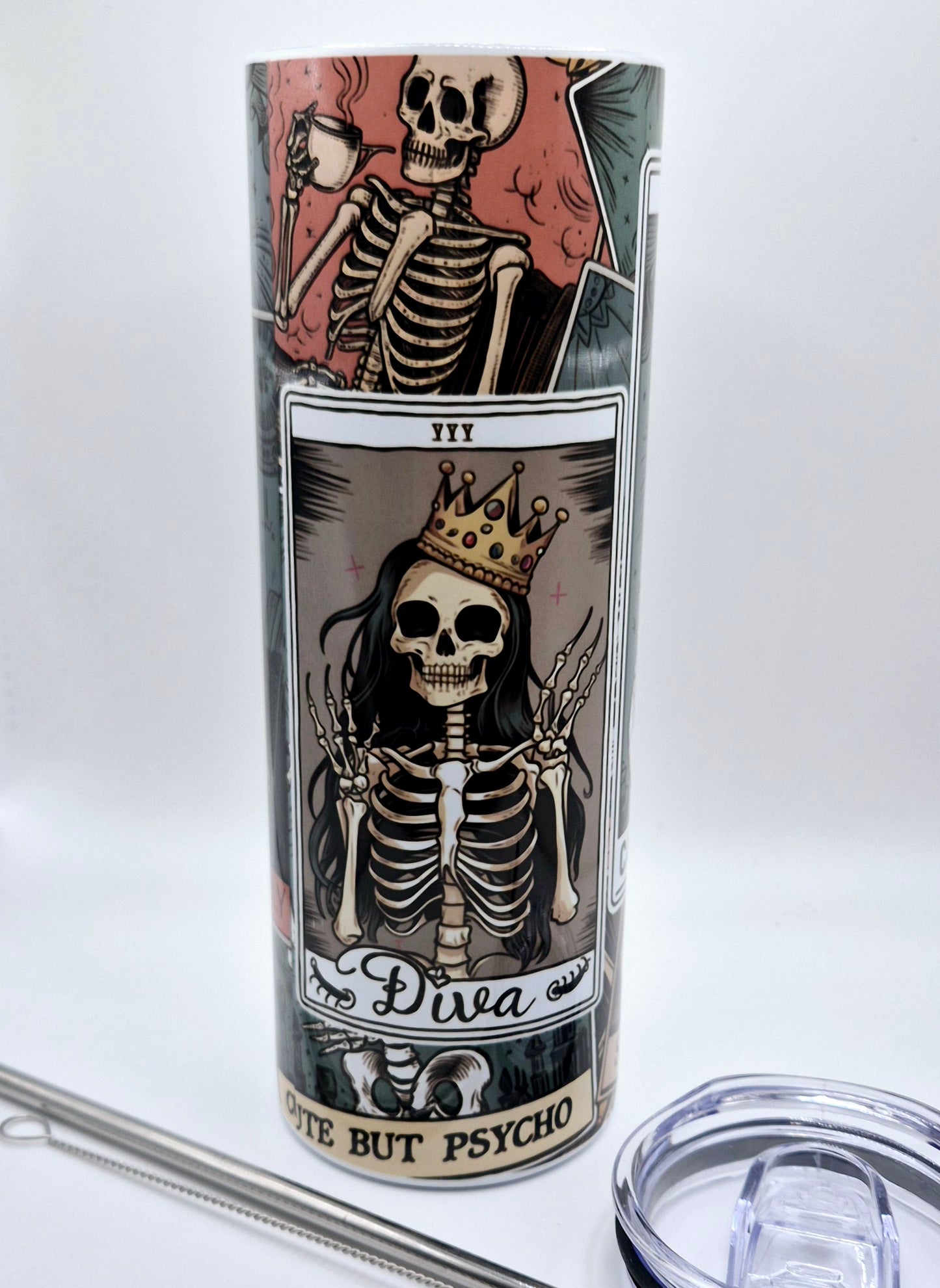 Caffeine Addict Spooky Tarrot Sublimation Tumbler